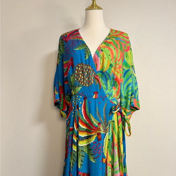 Farm Rio Tahiti Wrap Maxi Dress Women’s Sz M multicolor tropical rainforest - Picture 3 of 16
